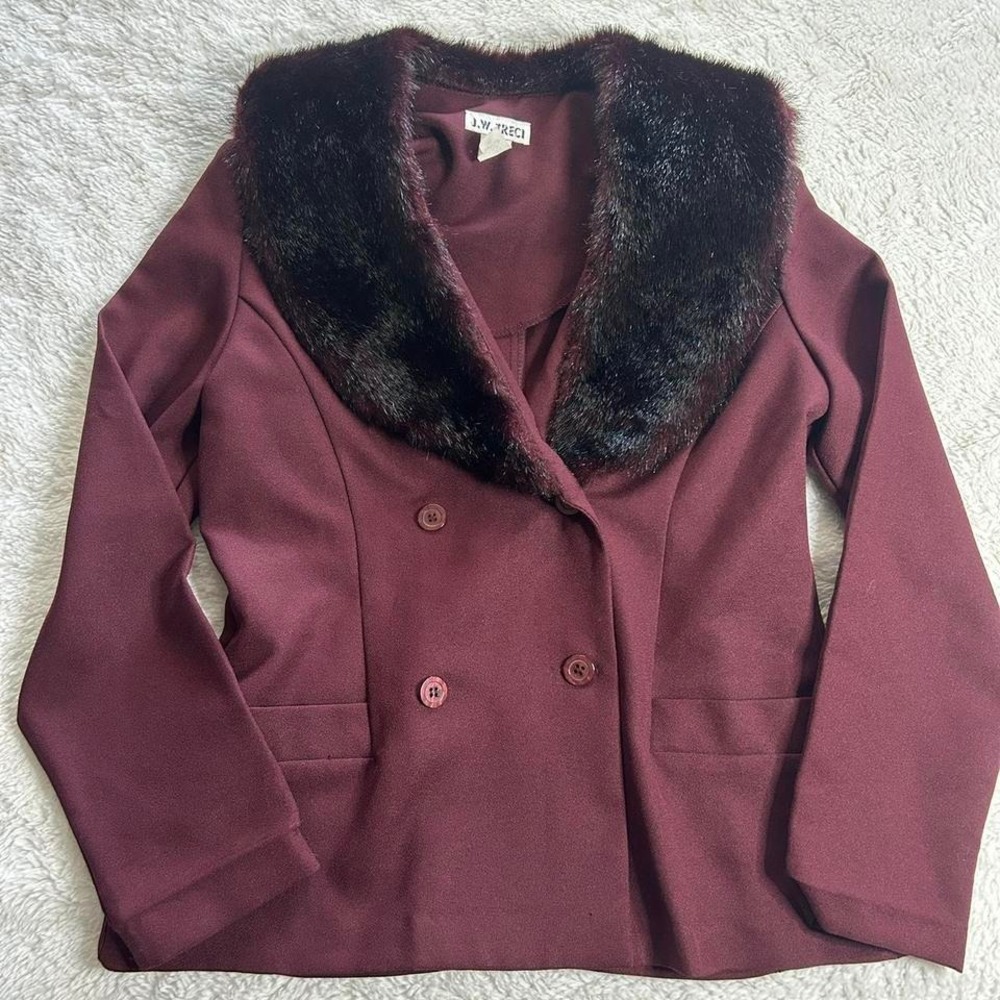 Vintage burgundy fur trim Women's blazer size M